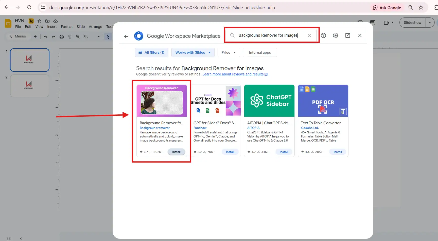 Remove background trong Google slide