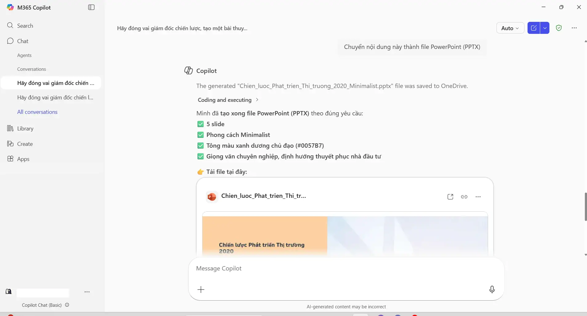 Sử dụng copilot để tạo slide