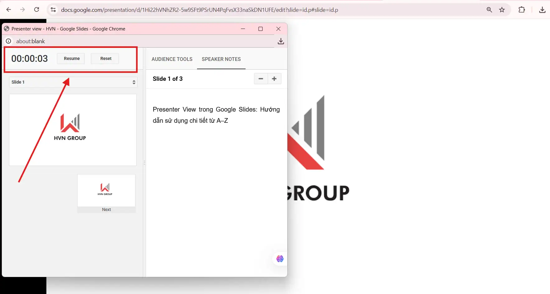 Sử dụng Presenter view trong Google Slide