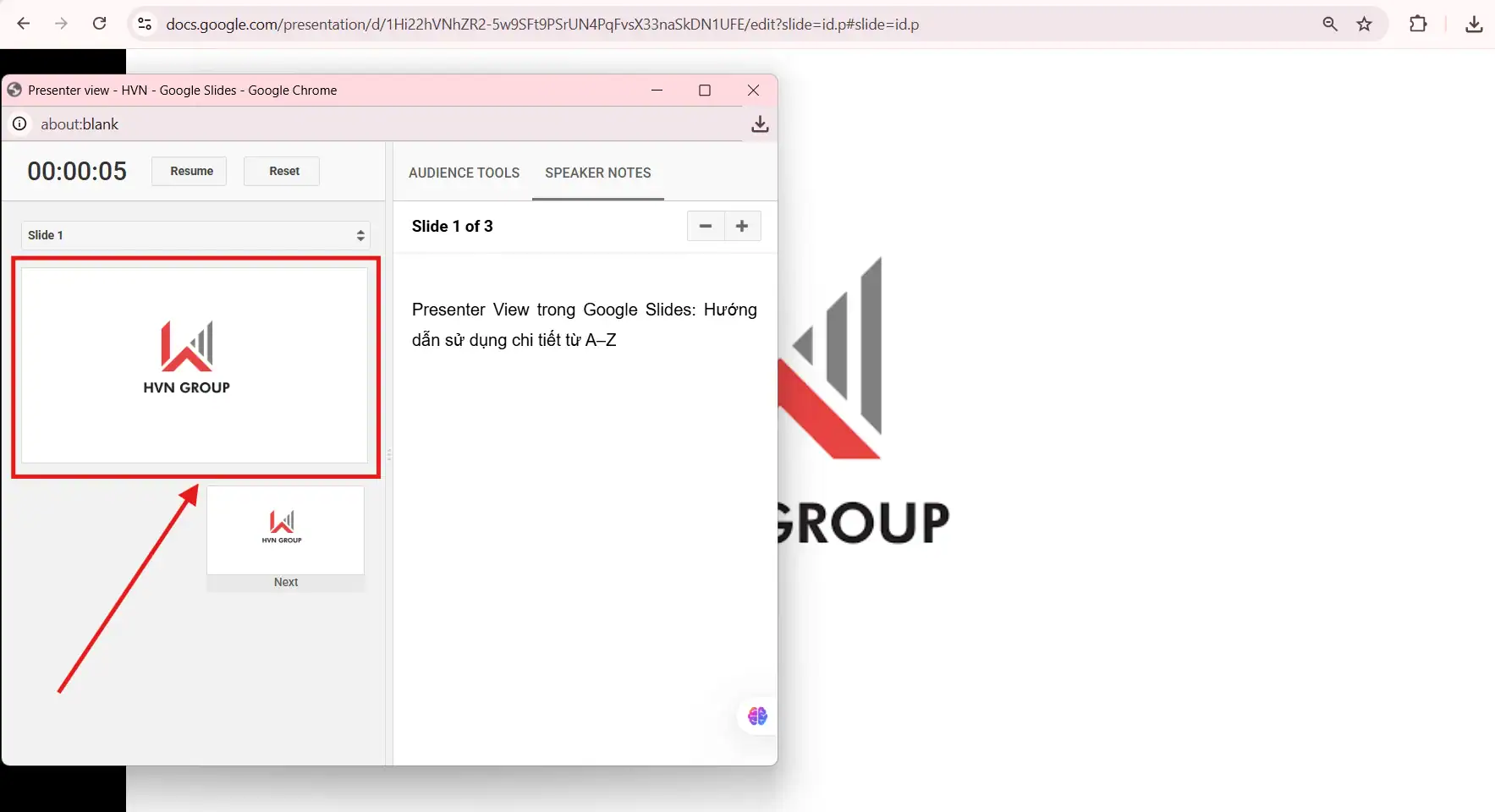 Sử dụng Presenter view
