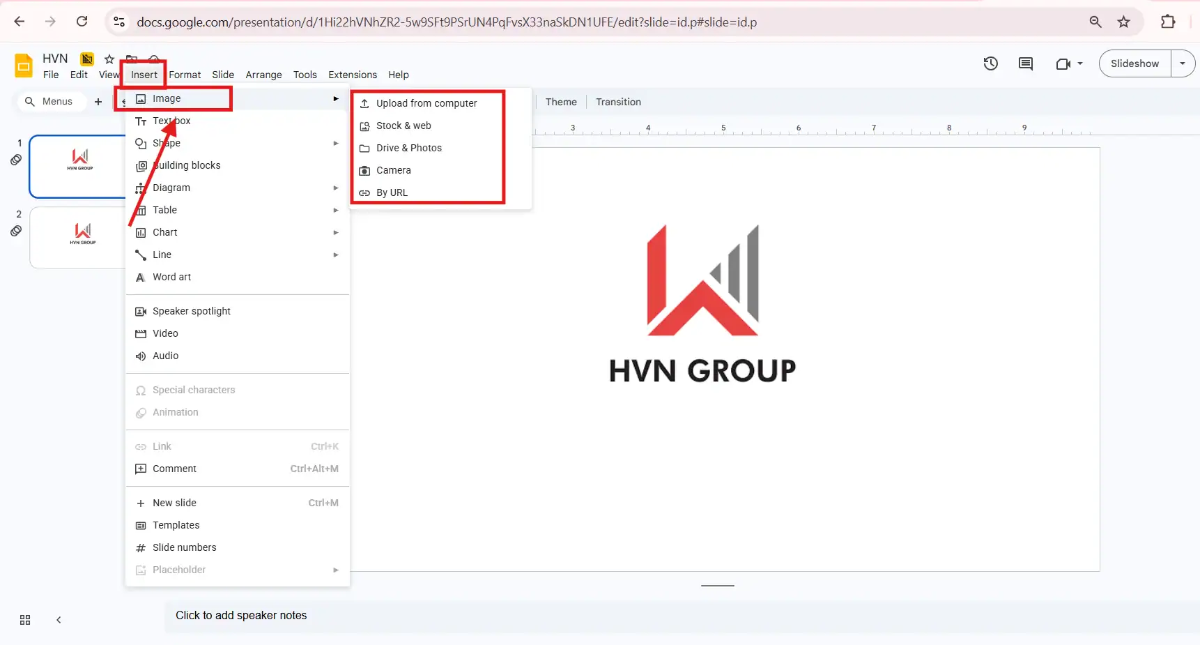 Tải ảnh lên trong Google Slide