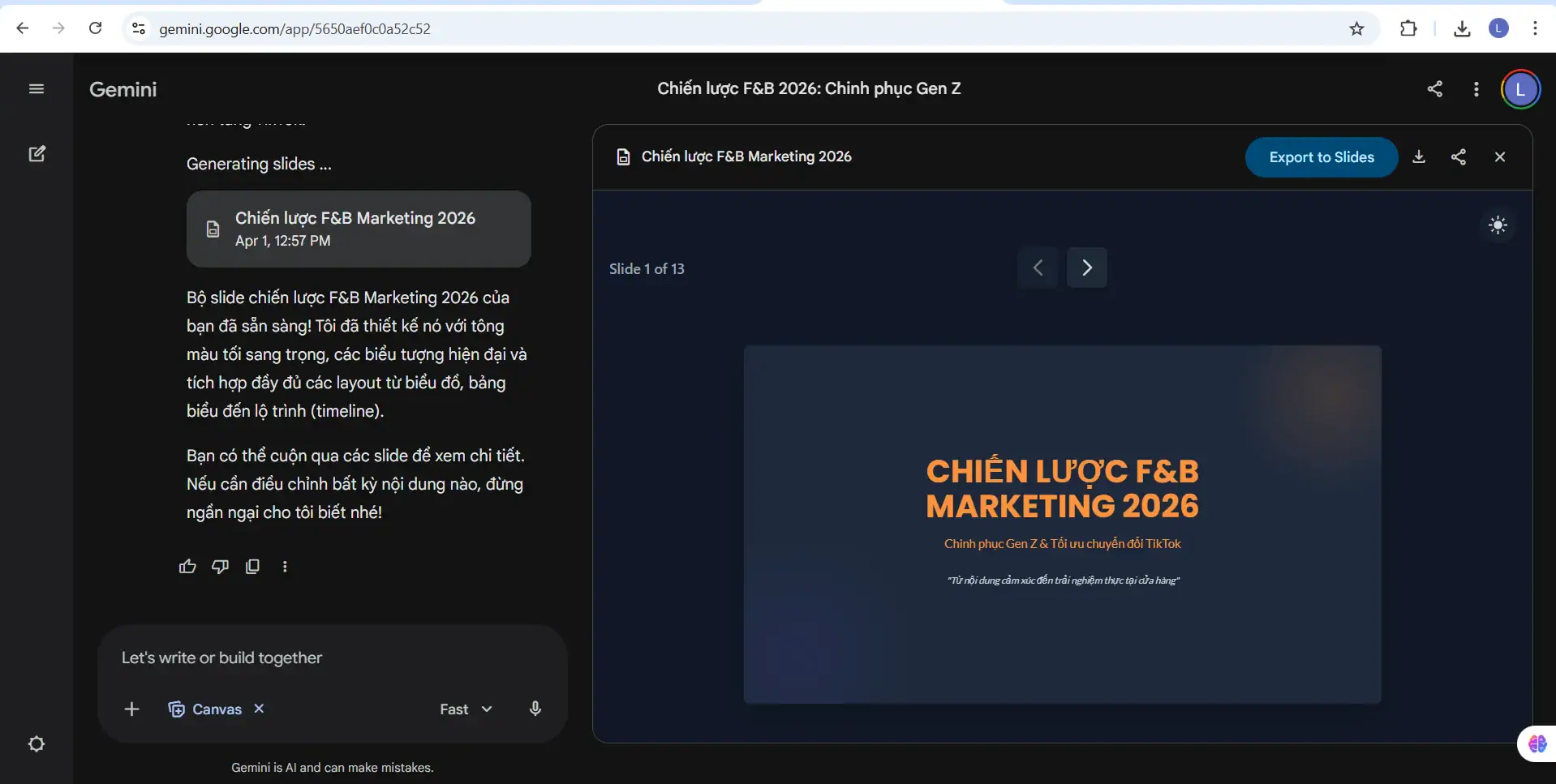 Tạo slide bằng cách sử dụng gemini
