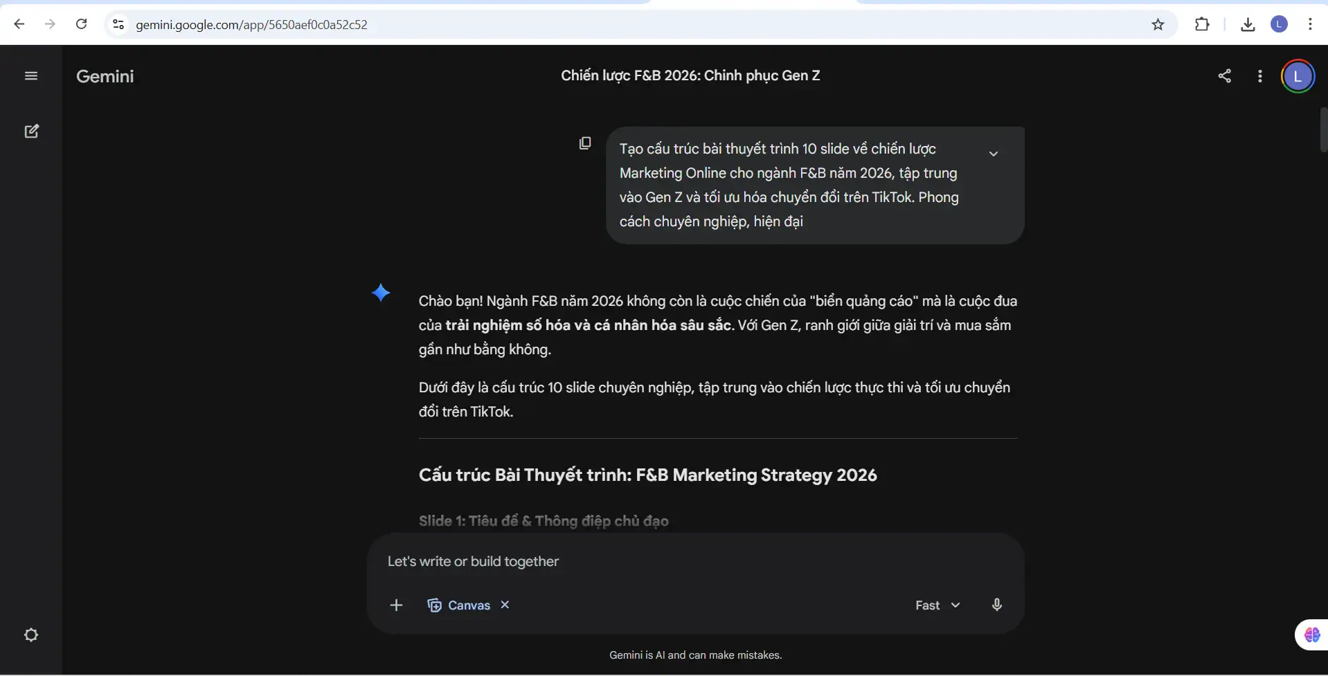 Tạo slide bằng gemini