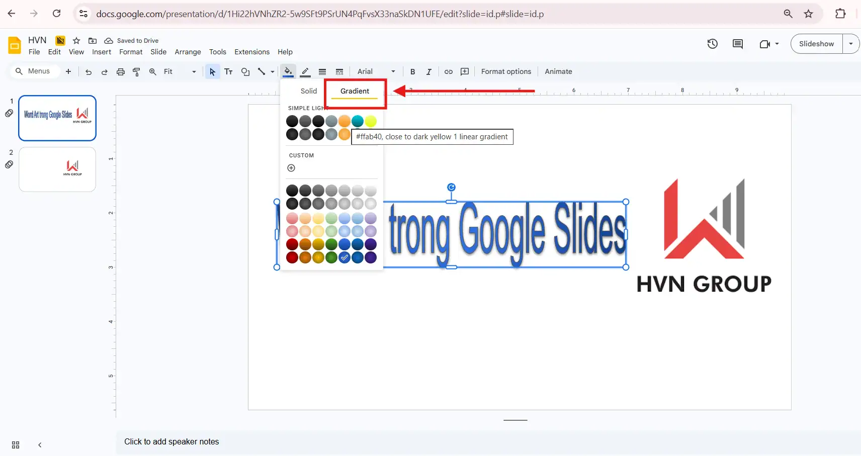 Tô mẫu Gradient cho Word Art