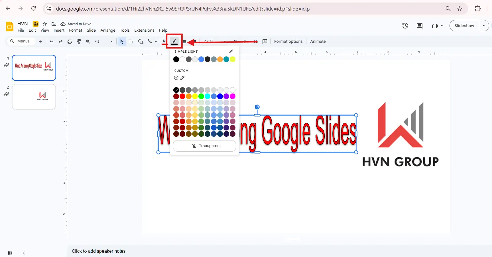 Tô màu viền cho Word Art