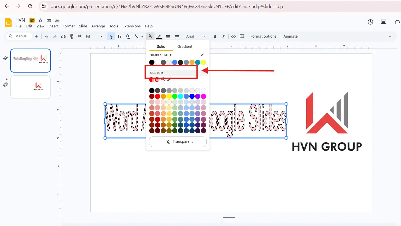 Transparency trong Word Art