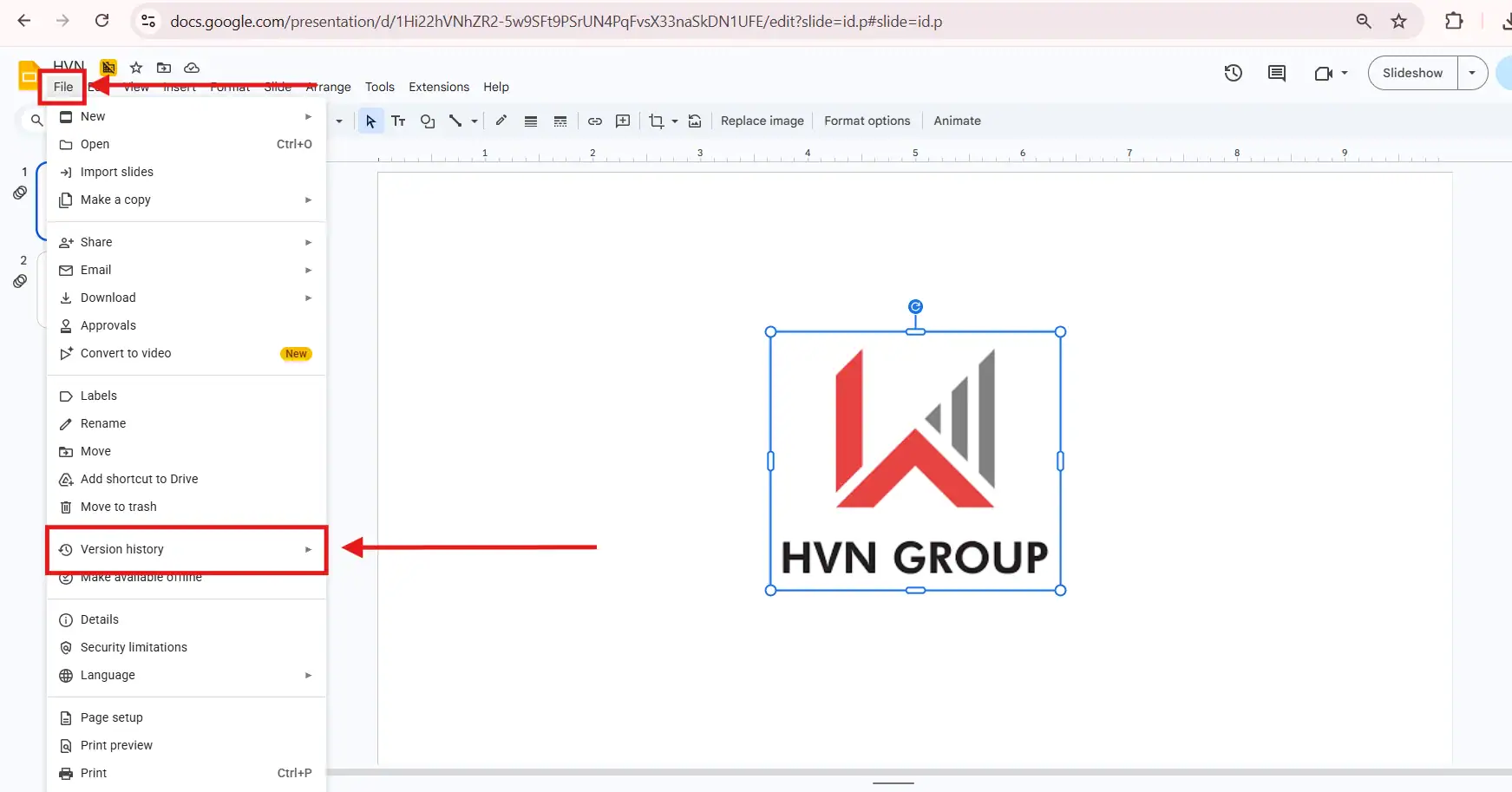 Xem lịch sử Google Slide