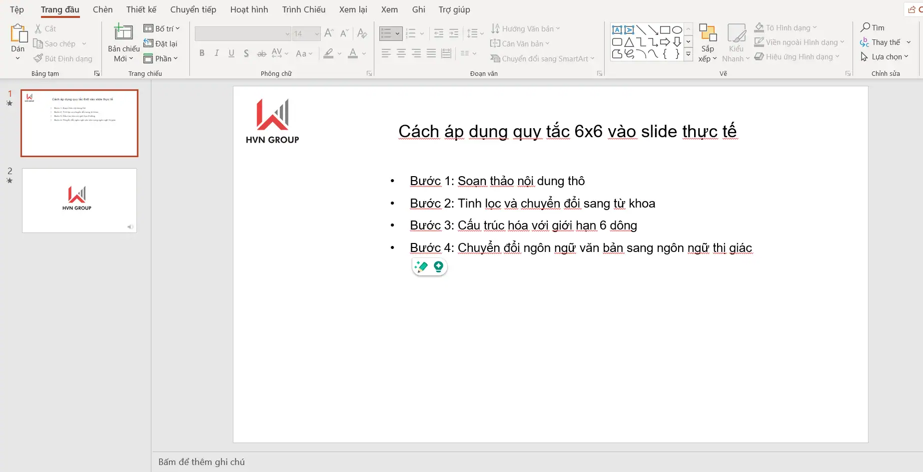 Áp dụng quy tắc 6x6 trong PowerPoint
