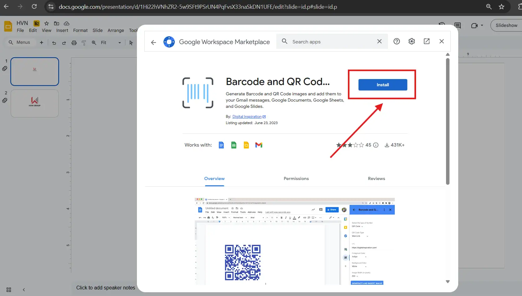 Cài đặt công cụ tạo mã QR