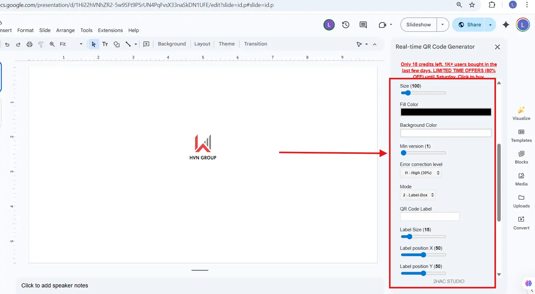 Create QR code in Google Slides