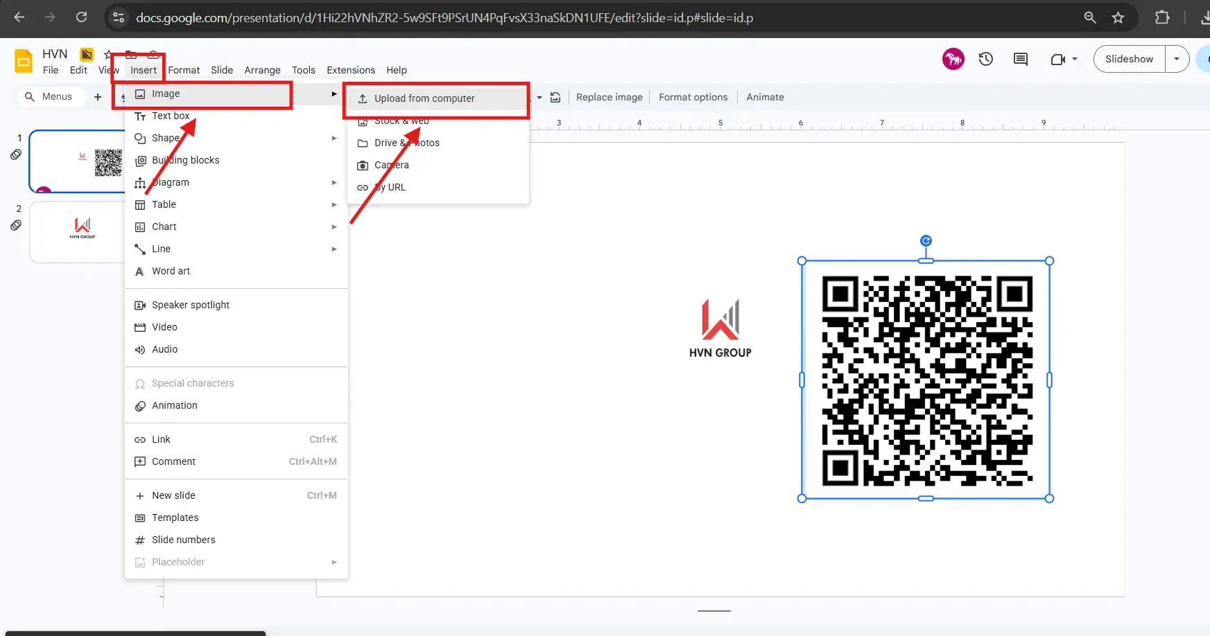 Mã QR trong Google Slides