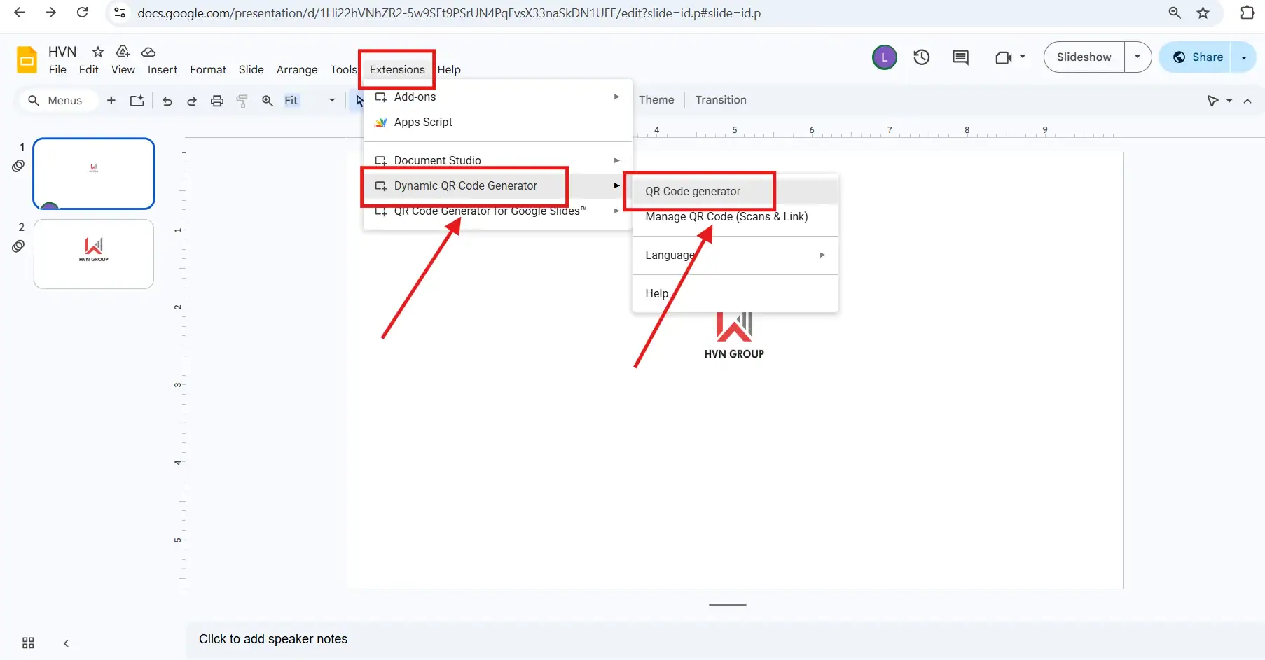 QR code in Google Slides