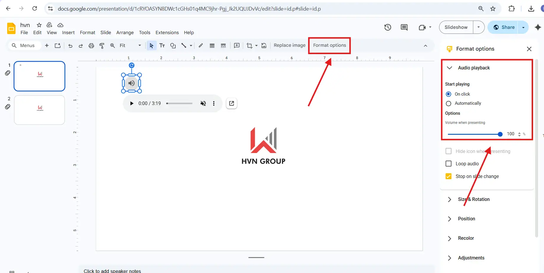 Thêm thuyết minh trong Google Slides