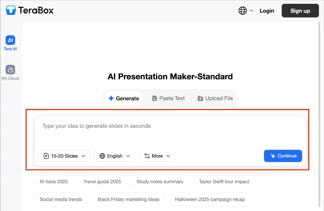 Tạo AI PowerPoint bằng Terabox AI