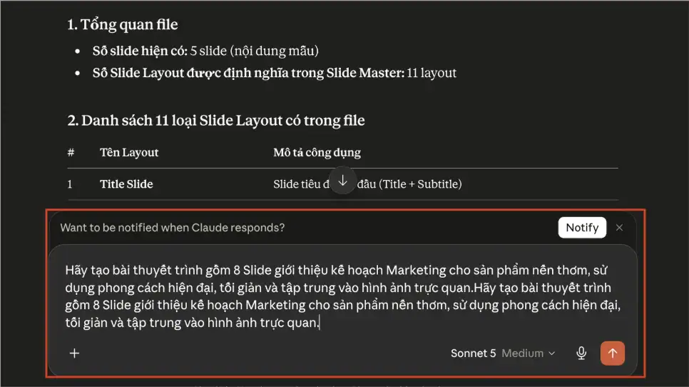 Cách tạo PowerPoint bằng Claude AI chi tiết và đơn giản cho người mới 6 Hướng dẫn chi tiết cách tạo PowerPoint bằng Claude AI